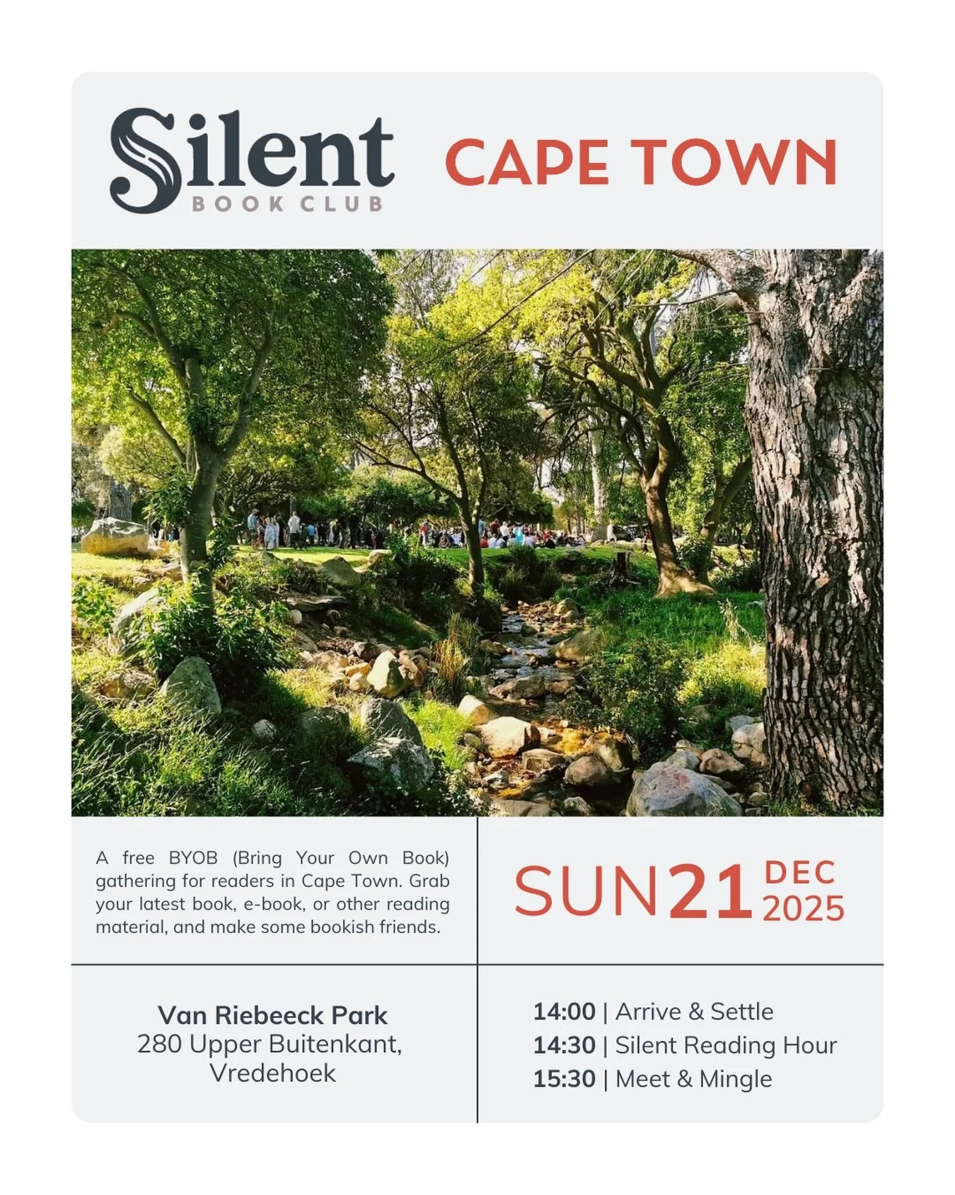 This sweet little city paradise is the perfect way to end Cape Town Silent Book Club for 2025! 

Our friends at @bliss.foodtruck will be serving great drinks and snacks! We&rsquo;ll be enjoying great views of the city bowl, the mountains, and our pag
