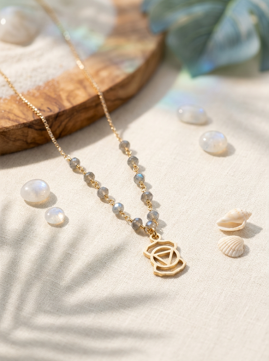 Third Eye Chakra Necklace | Labradorite Gemstone Necklace | Gold-Filled Adjustable Chain