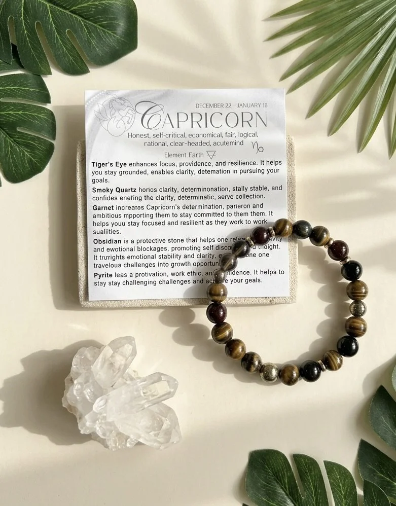 Capricorn Zodiac Bracelet | Tiger's Eye, Smoky Quartz, Garnet & Obsidian Gemstone Bracelet