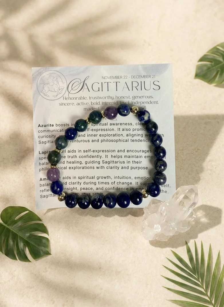 Sagittarius Zodiac Bracelet | Blue Lace Agate, Labradorite & Clear Quartz Gemstone Bracelet