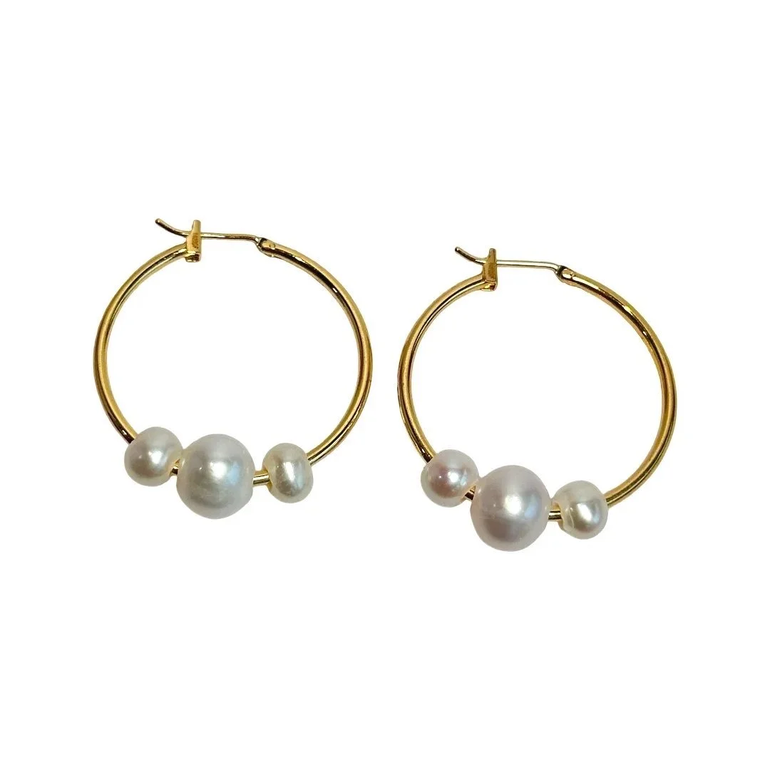 Minimal Pearl Hoop Earrings | Lightweight Everyday Hoops | Modern Gold Hoop Earrings