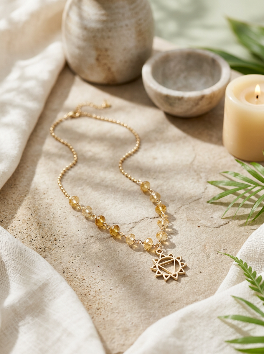 Solar Plexus Chakra Necklace | Citrine Gemstone Necklace | Gold-Filled Adjustable Chain