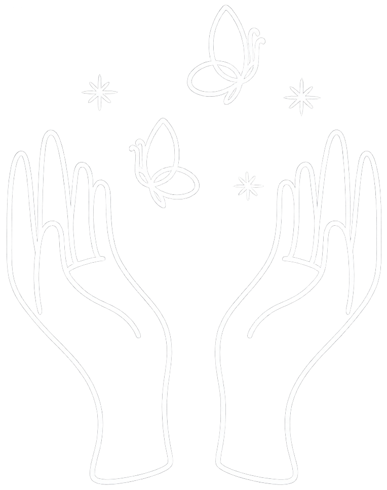 hands and butterflies white line art graphic