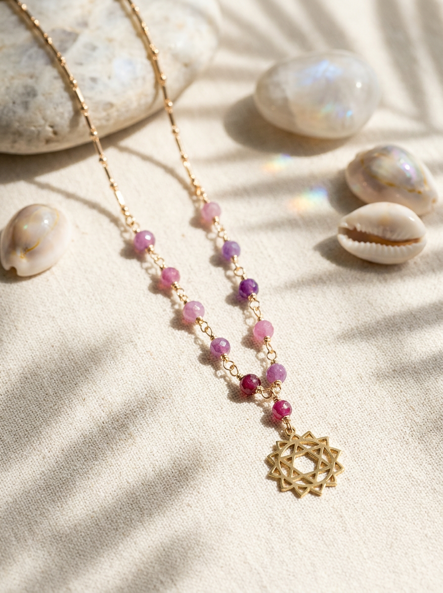 Heart Chakra Necklace | Pink Tourmaline Gemstone Necklace | Gold-Filled Adjustable Chain