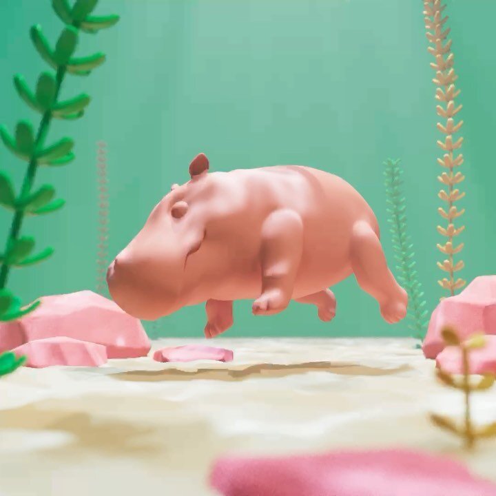 Sleepy hippopotamus animation for Redshift &amp; caustic light study. (Did you know that they can swim very well?) I want to re-create this in the future to see the my skill progress since I&rsquo;m not quite satisfied with the modeling, texturing an