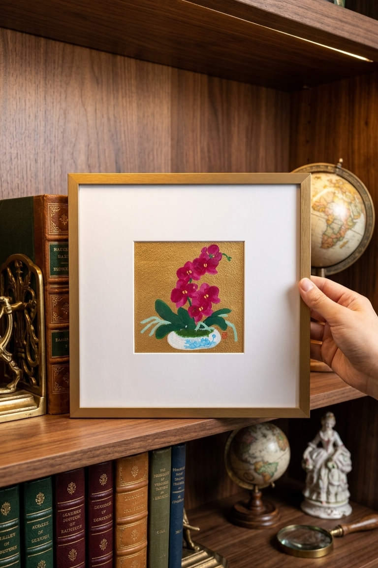 Gold Orchid Painting in 10x10 inch Gold frame