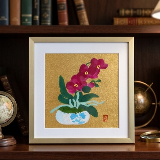 Gold Orchids in 6x6 inch Gold frame