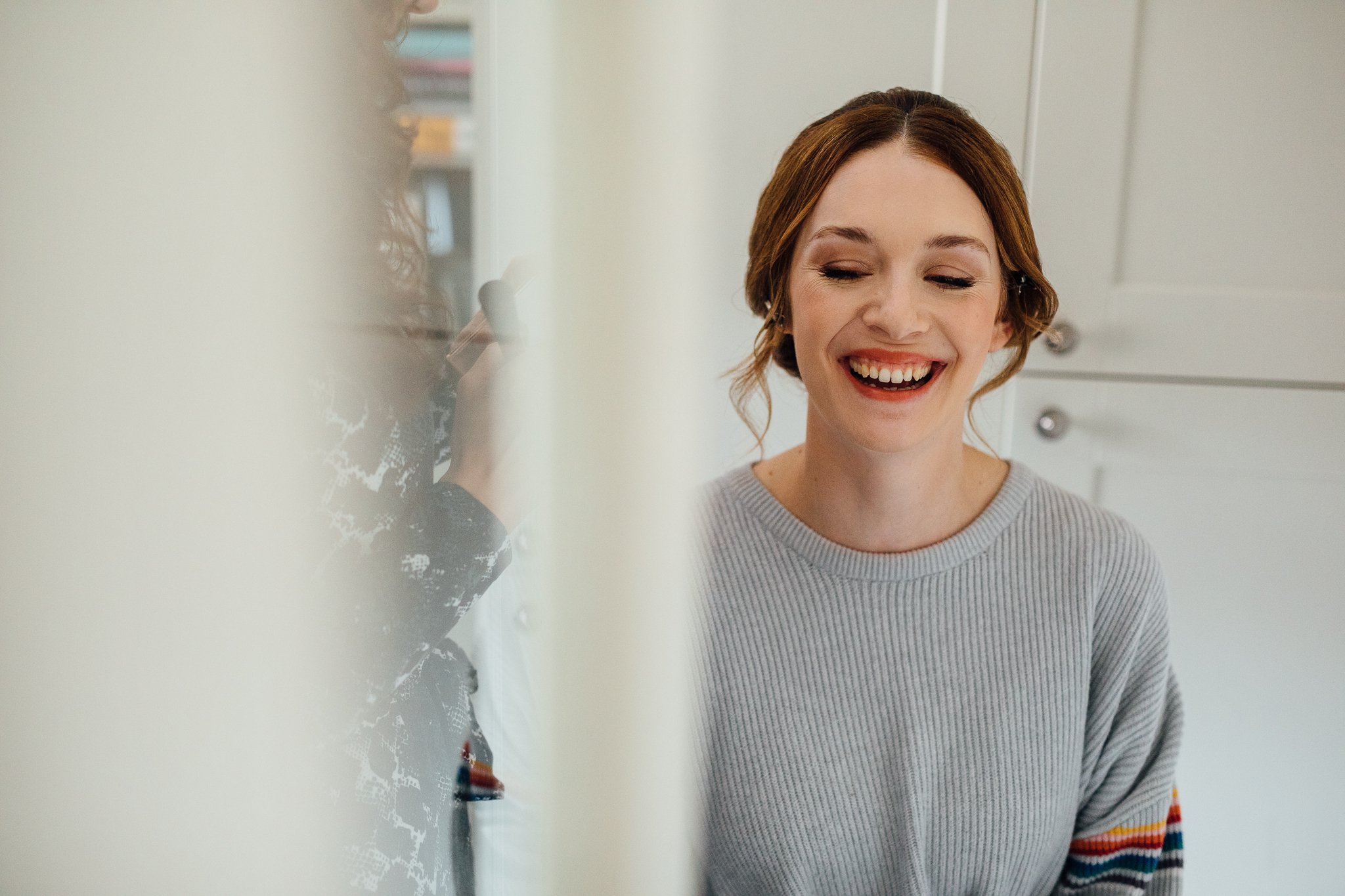  Bride smiling. 