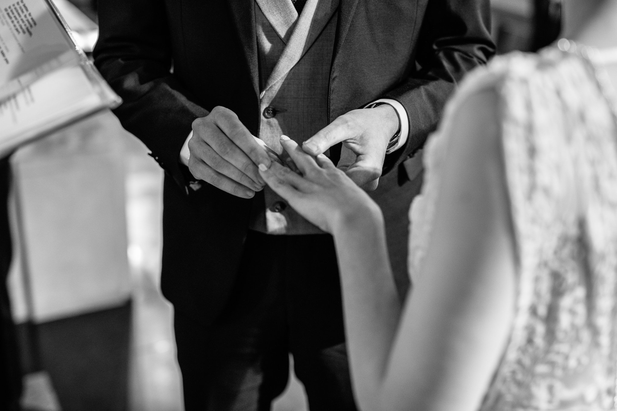  The Groom placing the ring on the Bride’s finger 