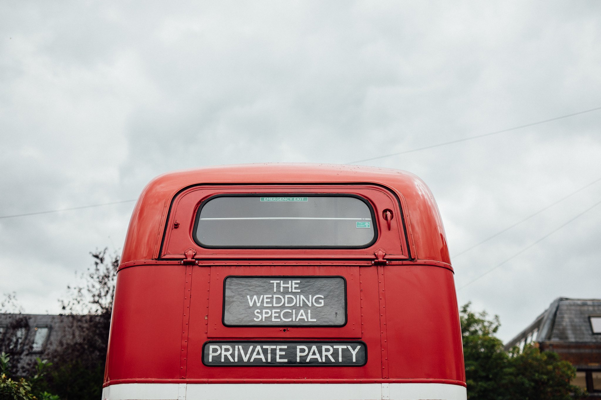  Wedding bus outside The Holy Family Church in Reigate 