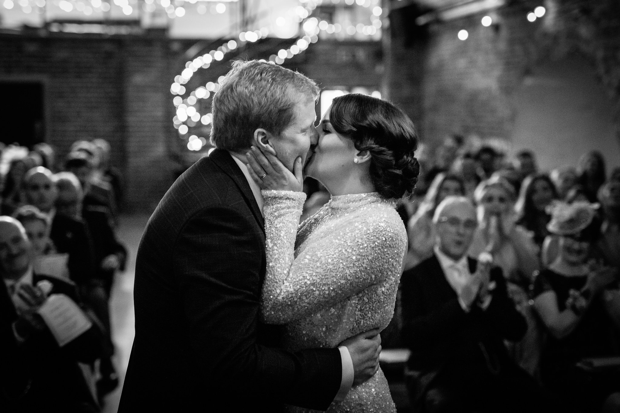  The Bride and Groom and their first kiss as a married couple at Shoreditch Studios. 