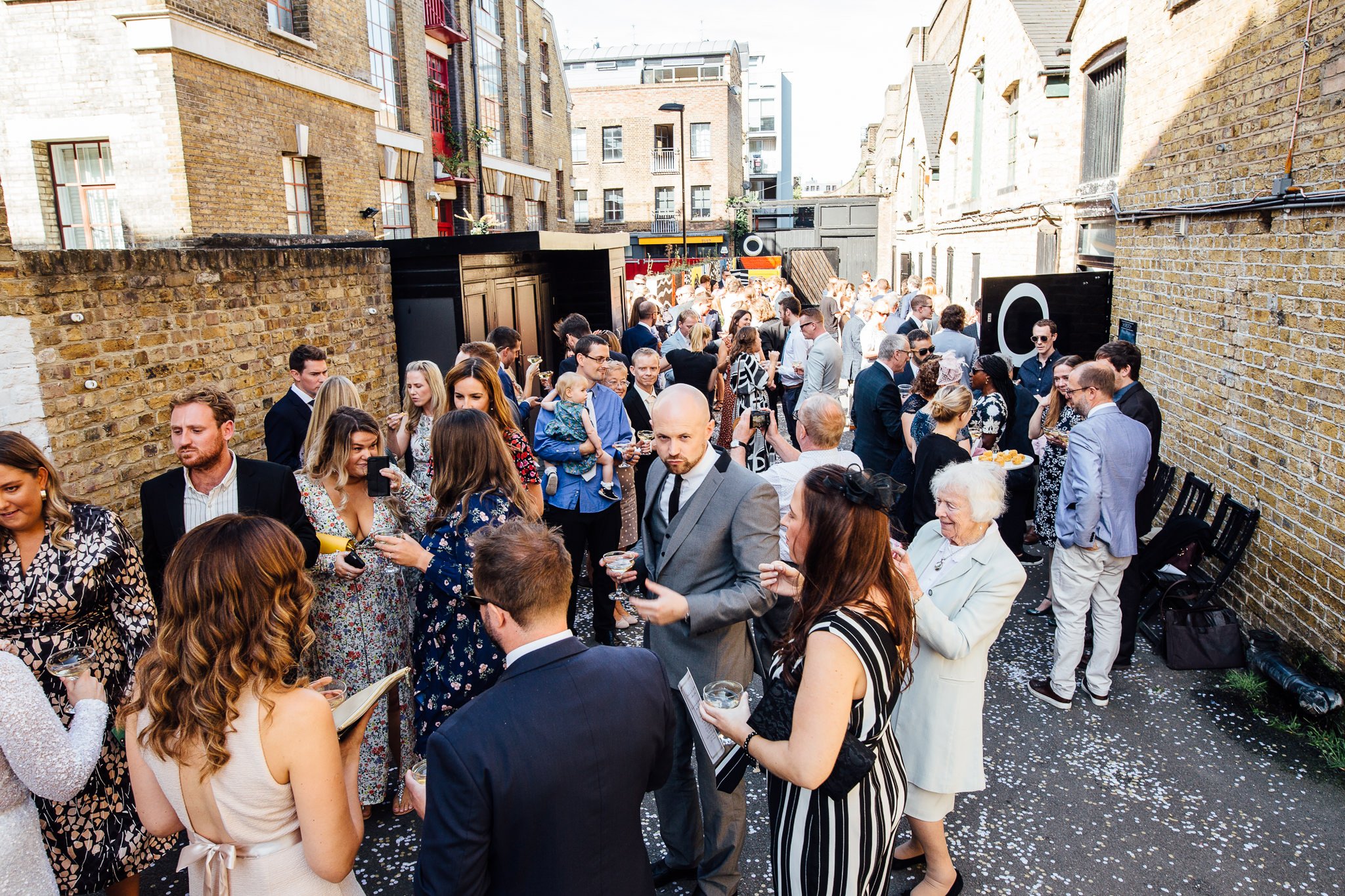  Guests outside in the courtyard at Shoreditch Studios. 