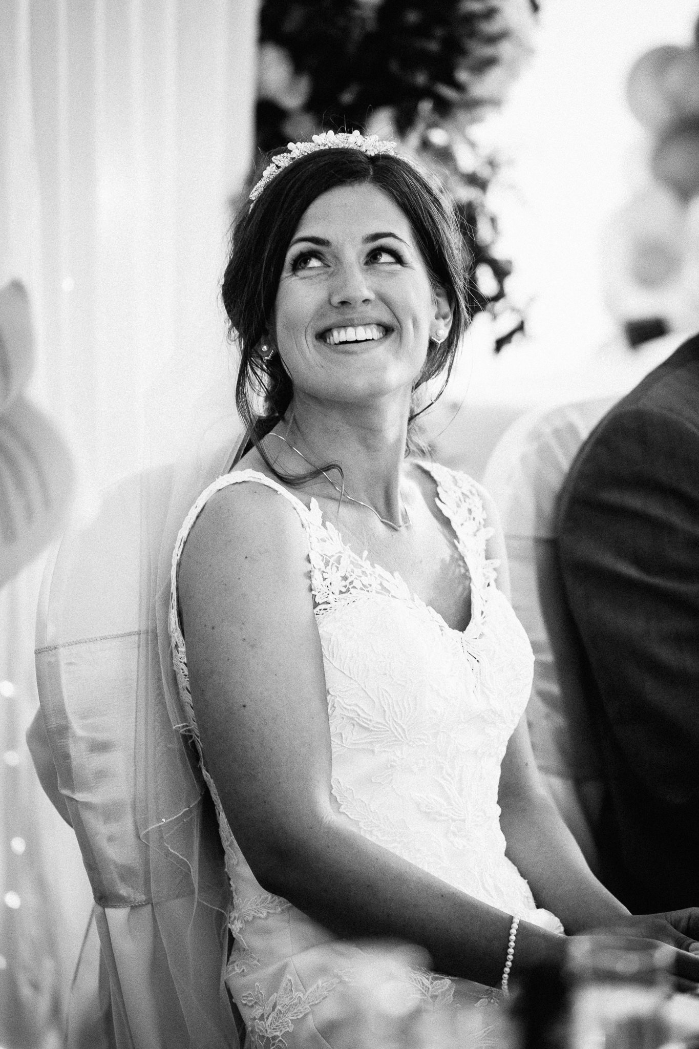  Bride smiling  at Walton Heath Golf Club Surrey 