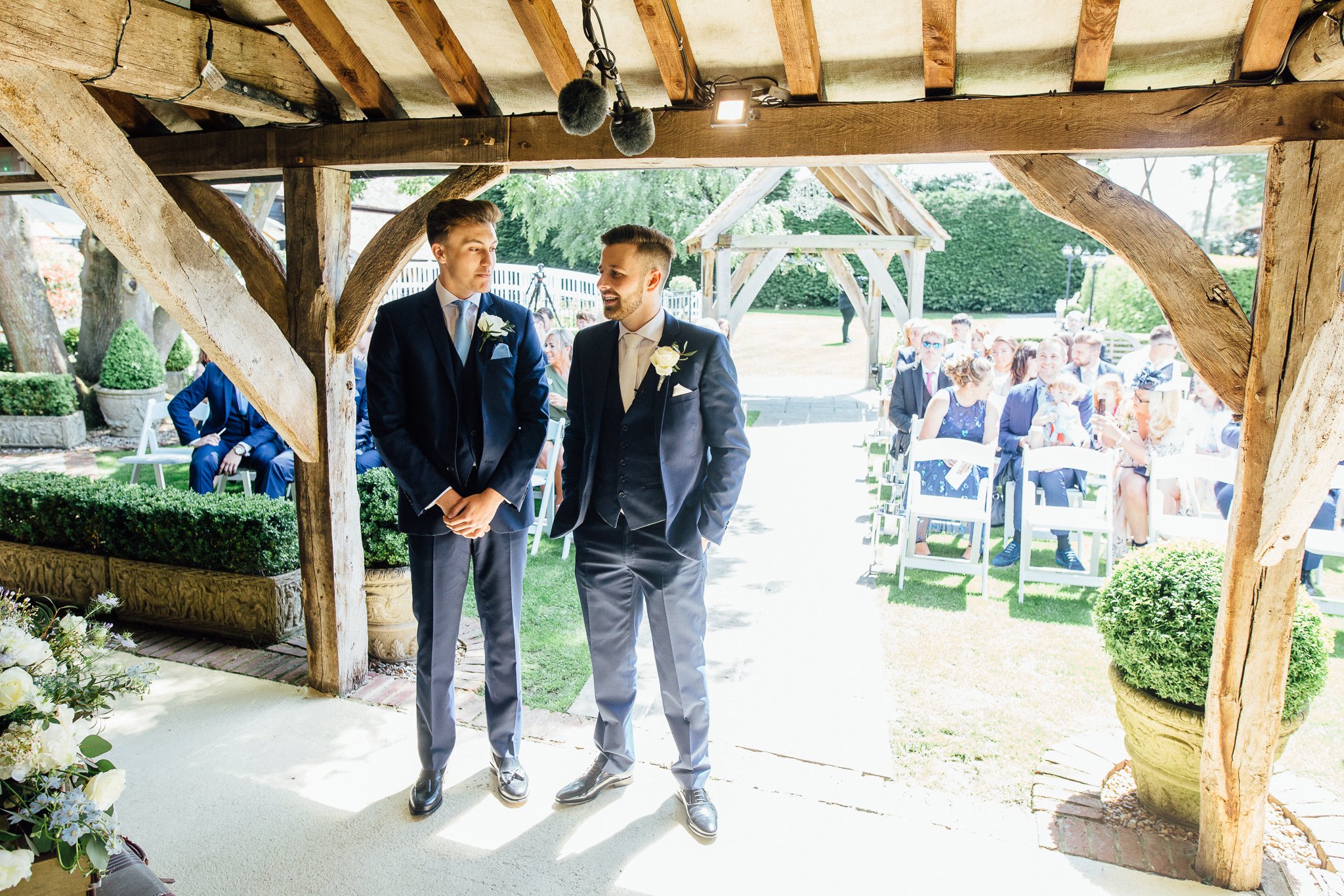  Groom waiting for the Bride at Winters Barns Wedding Venue Kent 