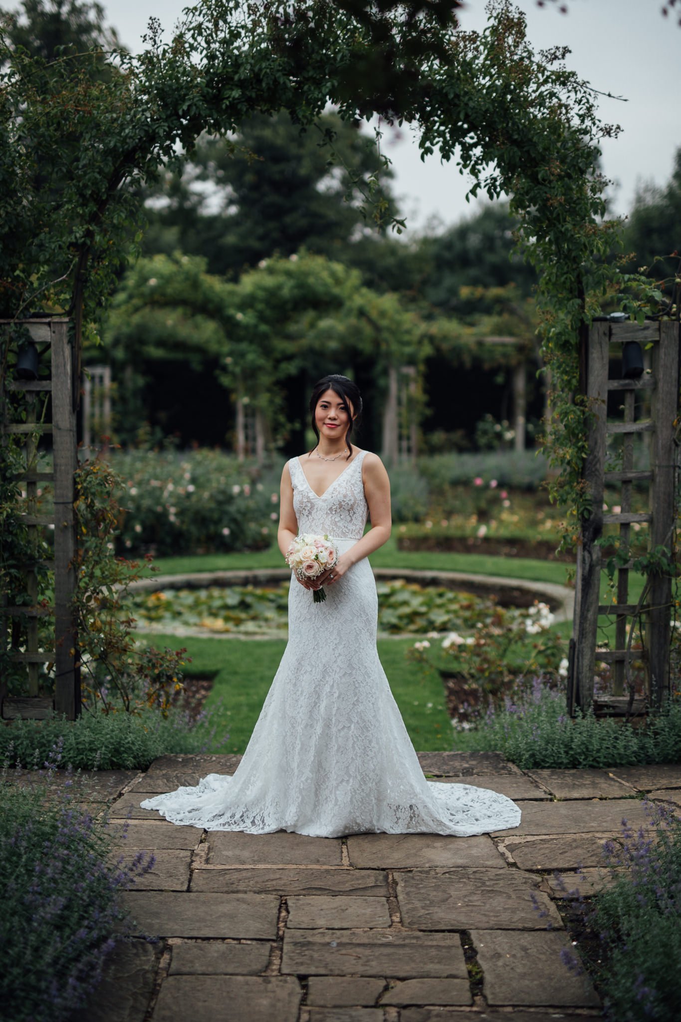  Portrait of the Bride in the grounds of Great Fosters Egham 