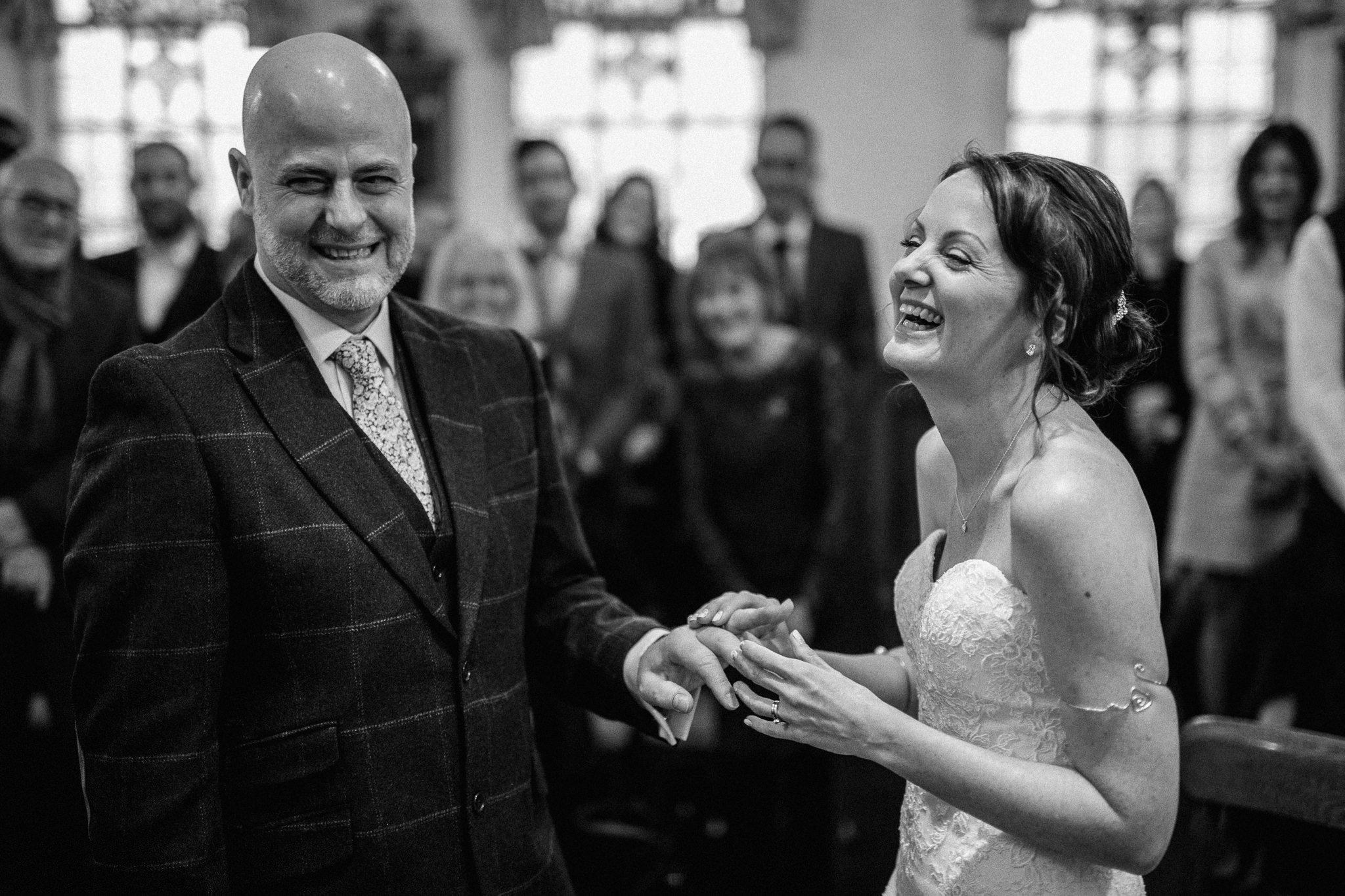  Bride and Groom laughing at Oxford Register Office 
