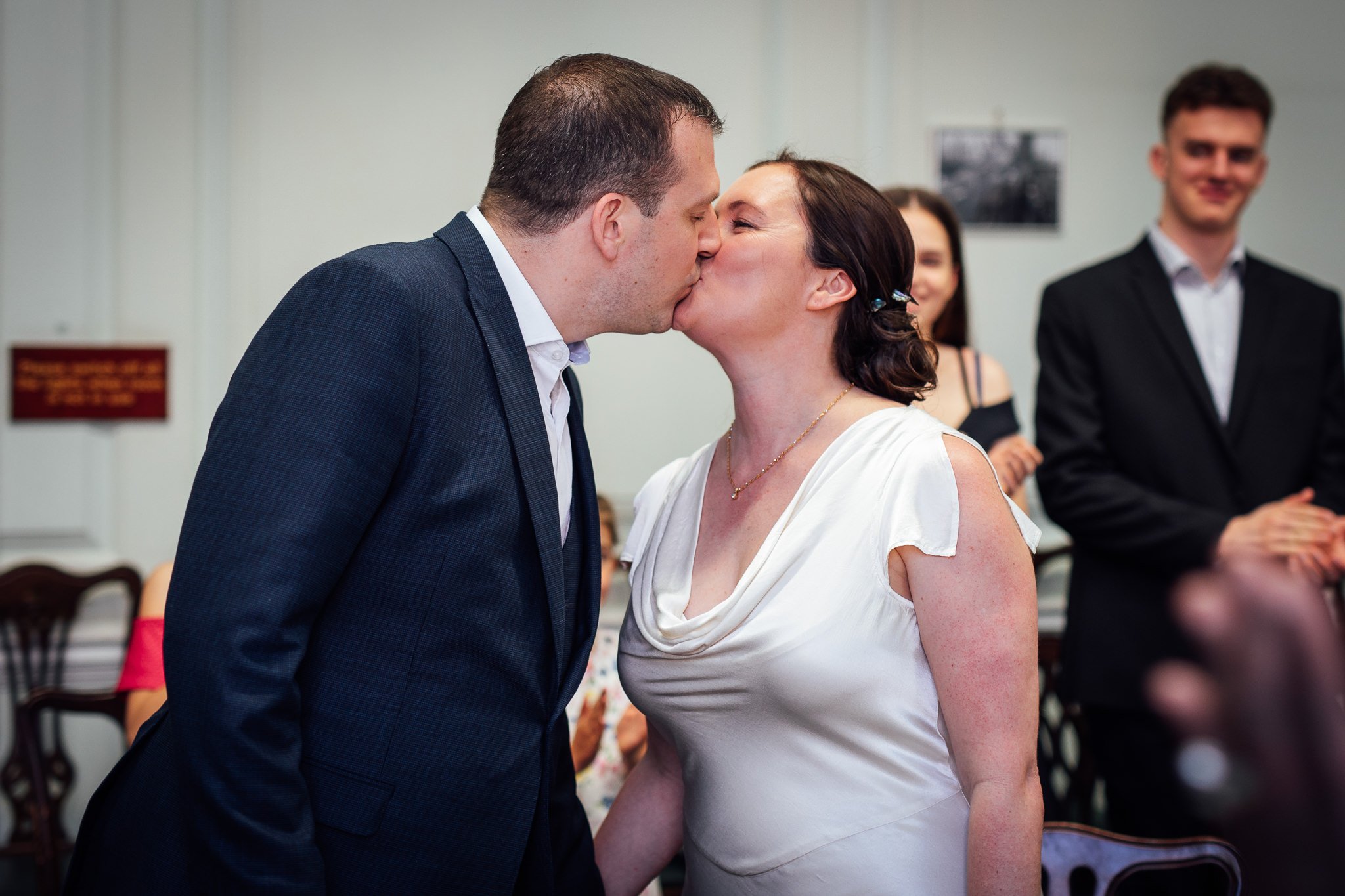  Bride and Groom kiss at Camden Town Hall 