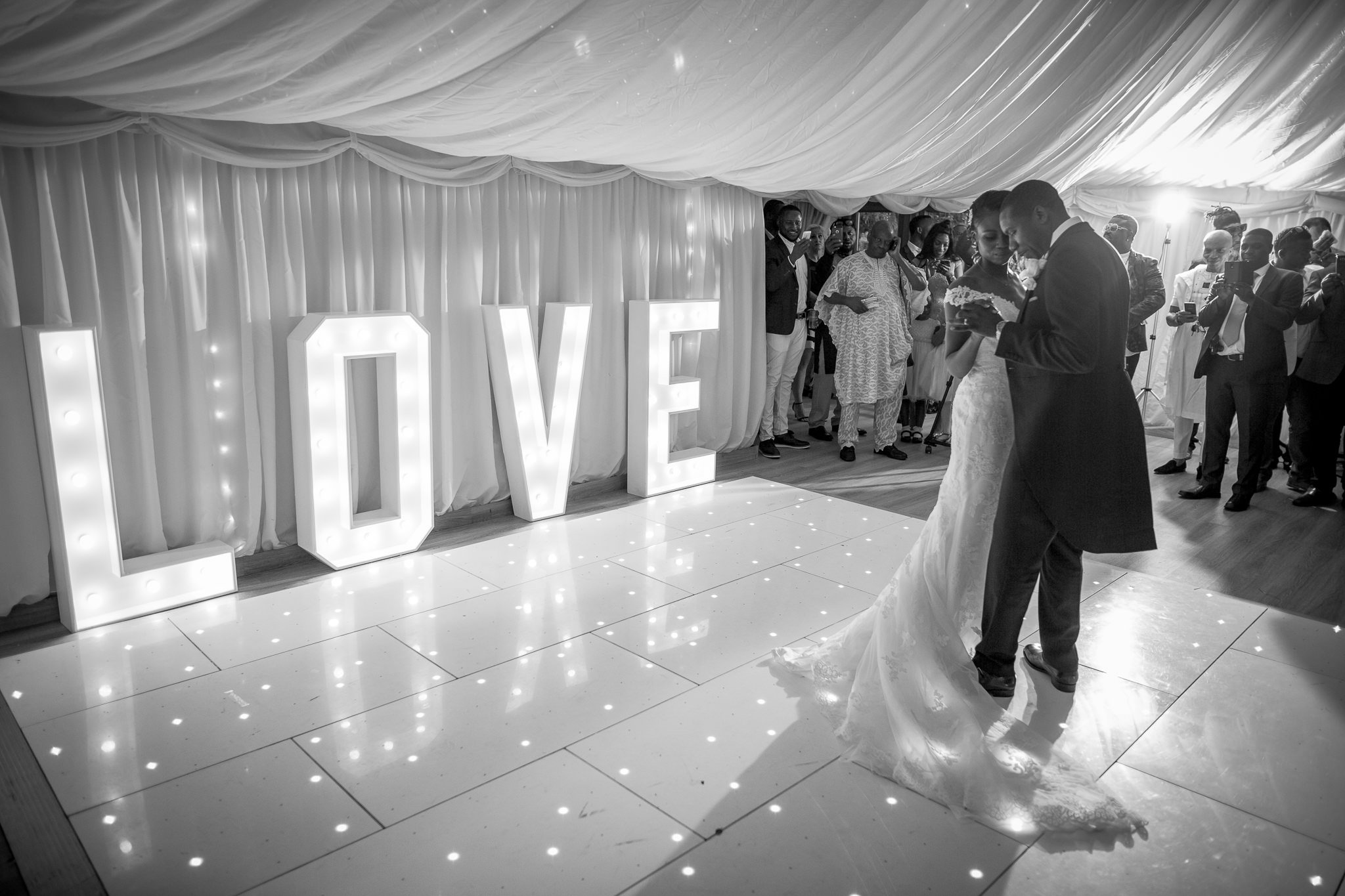  Bride and groom dancing at Newland Hall Essex 
