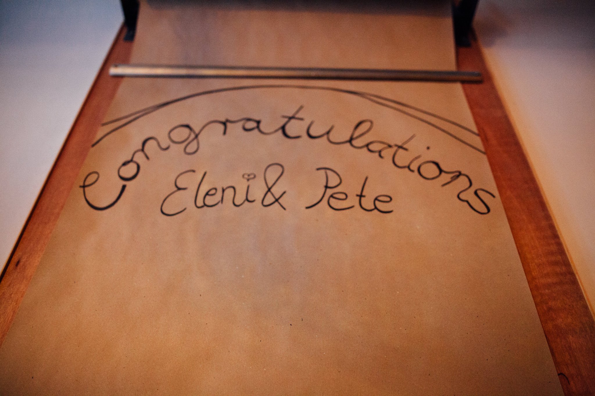  Sign saying Congratulations to Eleni and Pete 