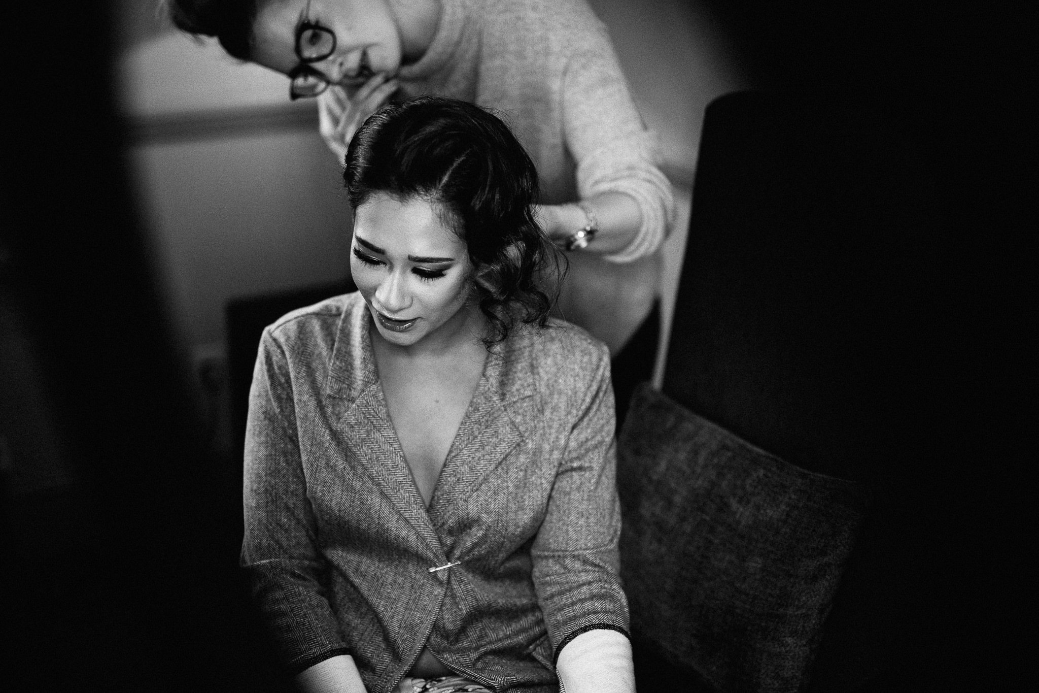  Bride has her hair styled 