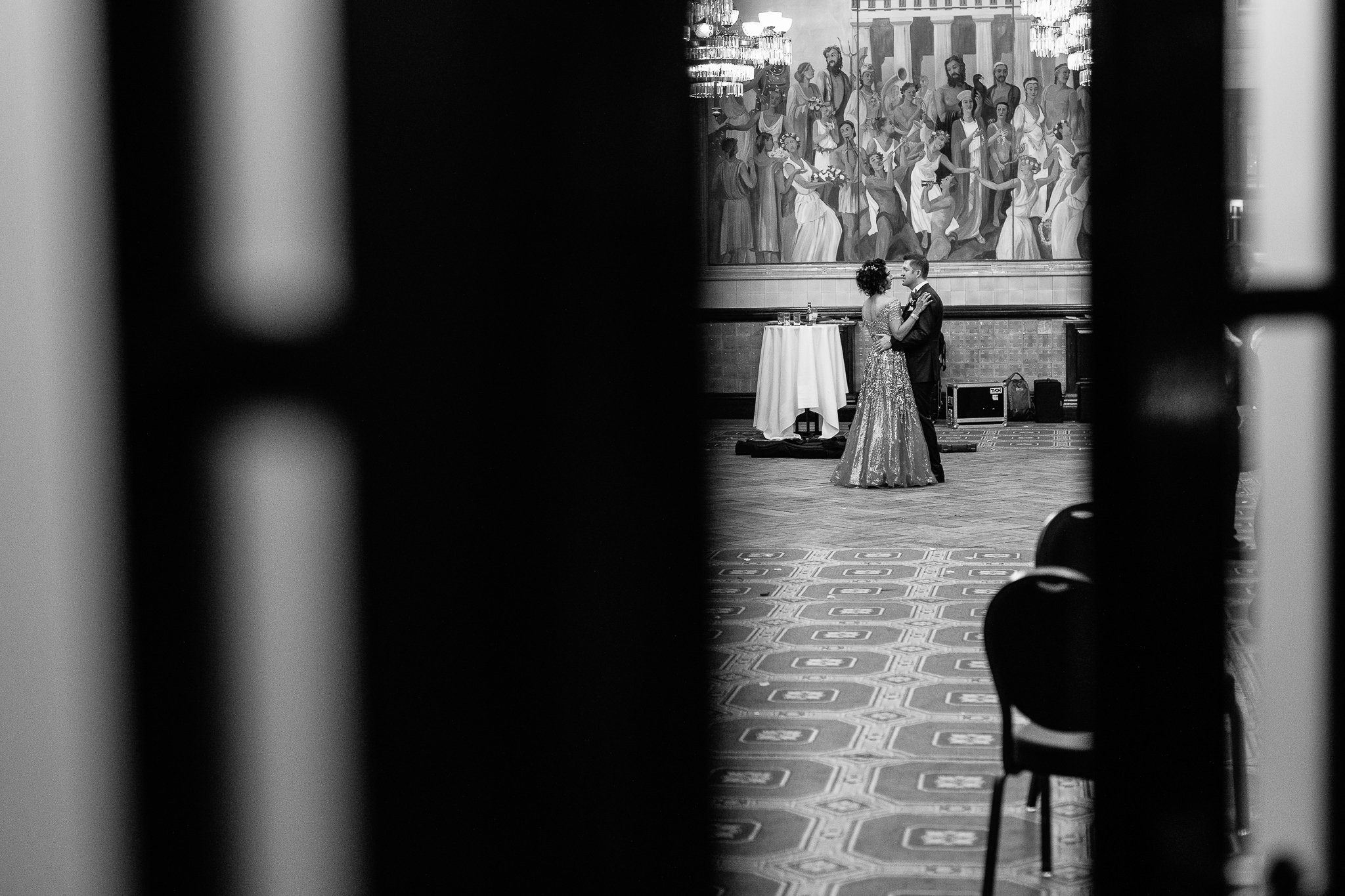  Bride and Groom embracing when no one is looking at One Whitehall Place London 