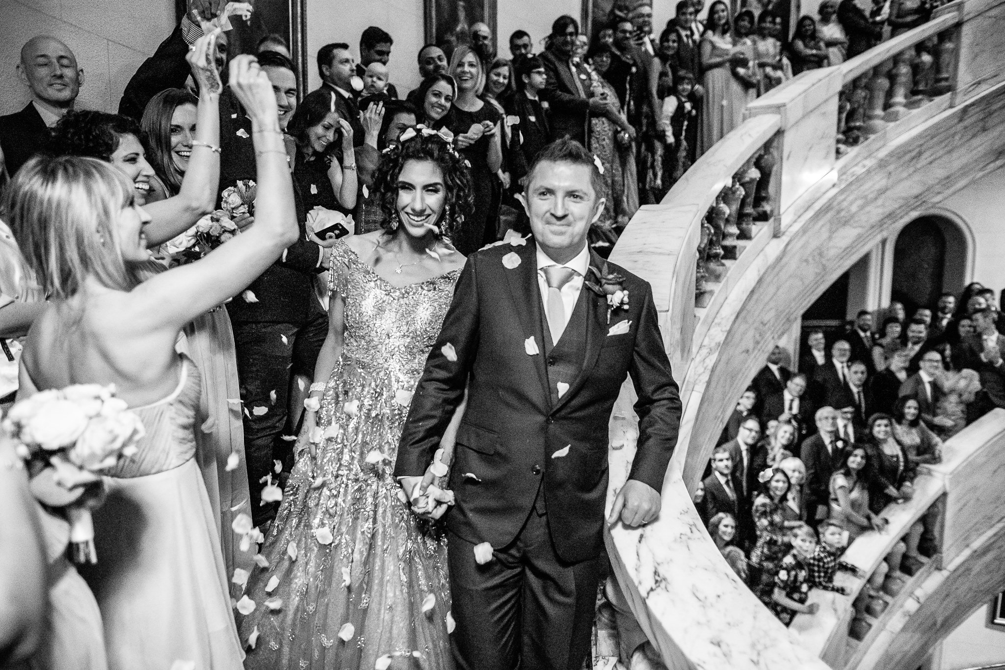  Bride and Groom have confetti thrown at them at One Whitehall Place London 