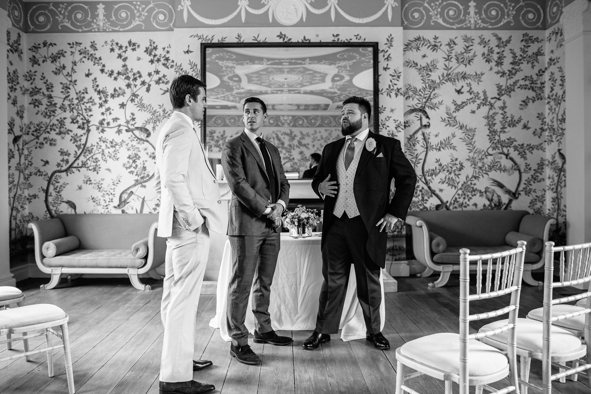 Groom and best men waiting for the bride at  Pitzhanger Manor 