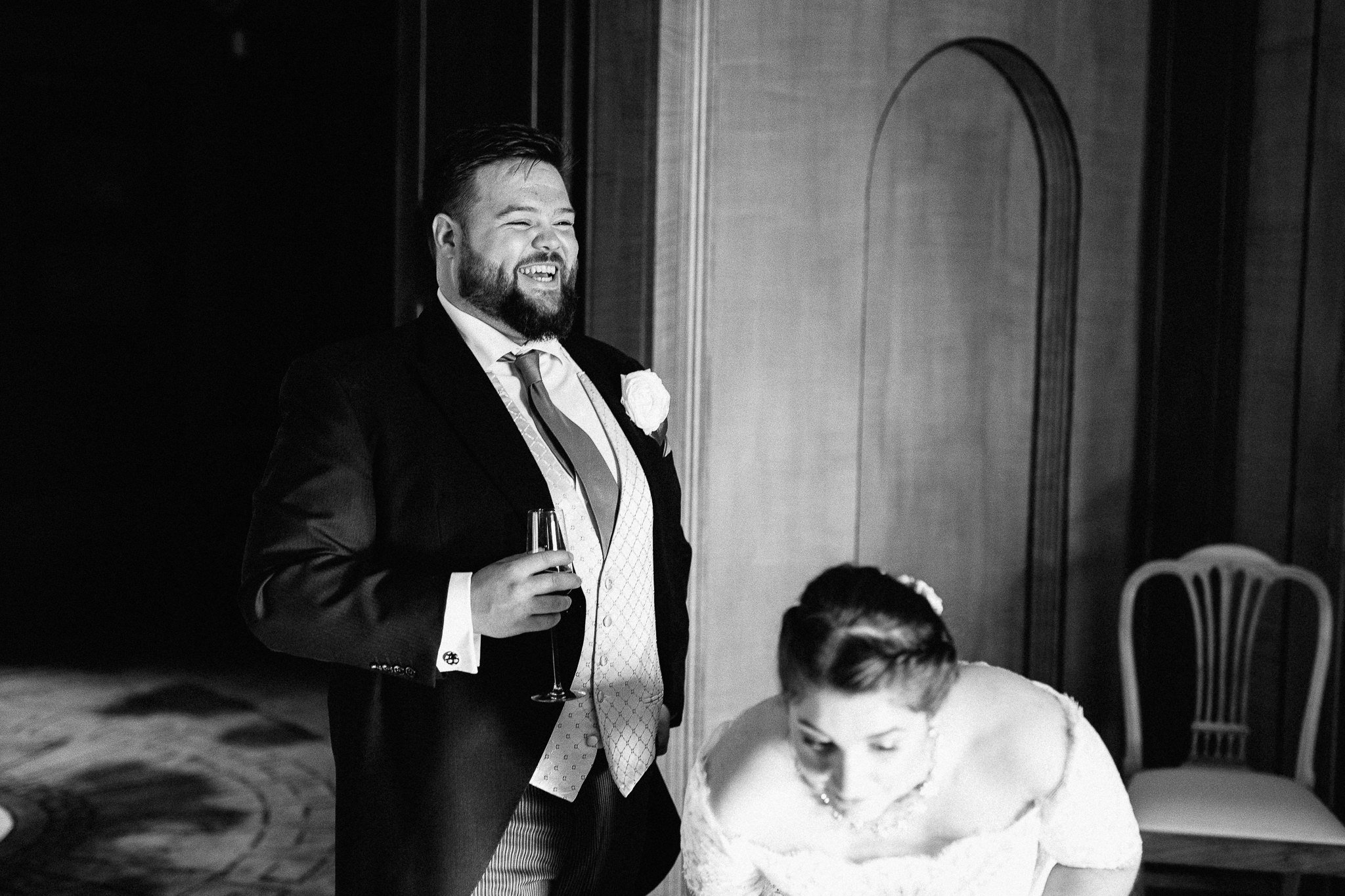  Groom laughing during the speeches at  Pitzhanger Manor 