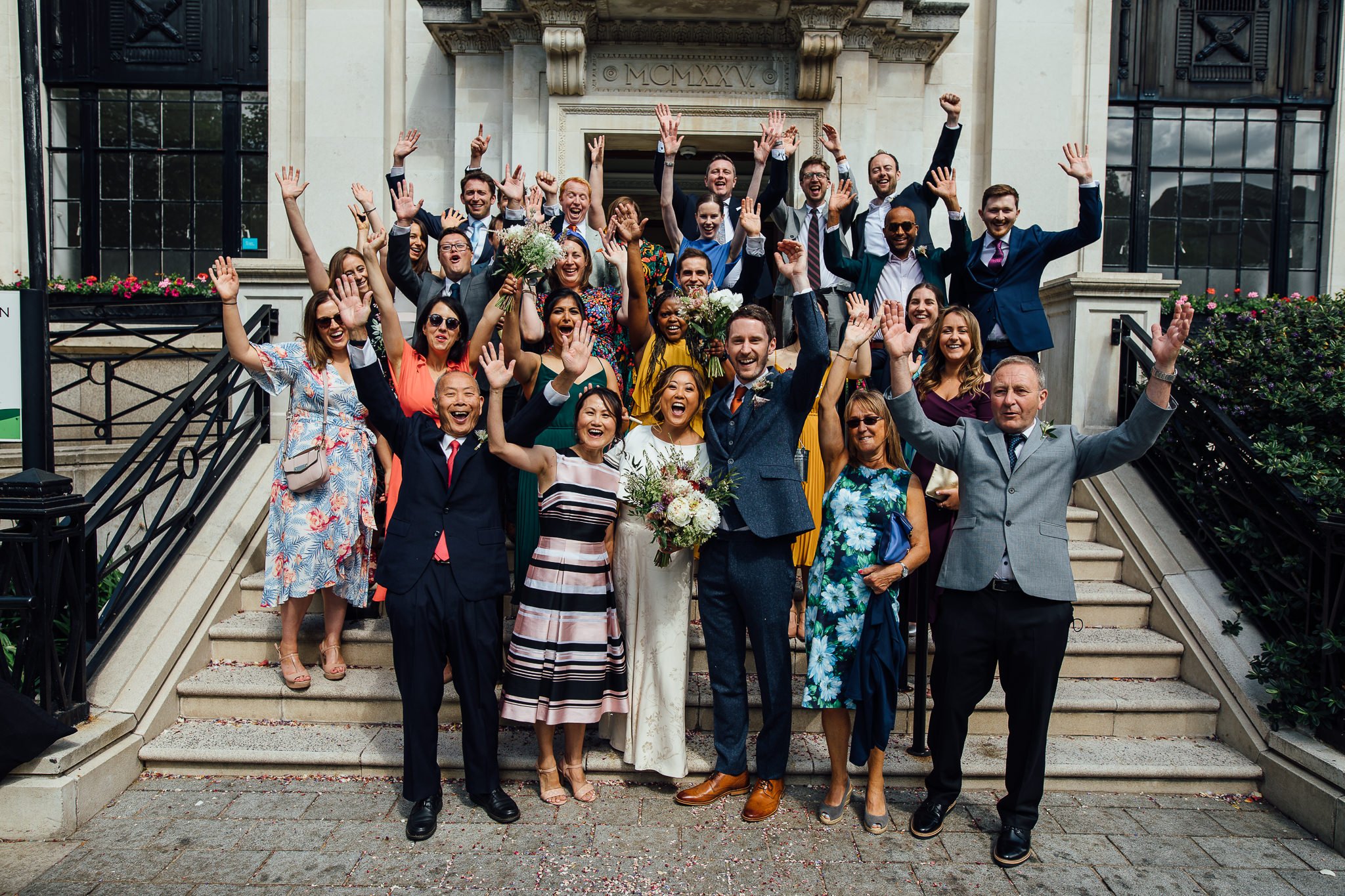  All wedding guests outside  Islington Town Hall 