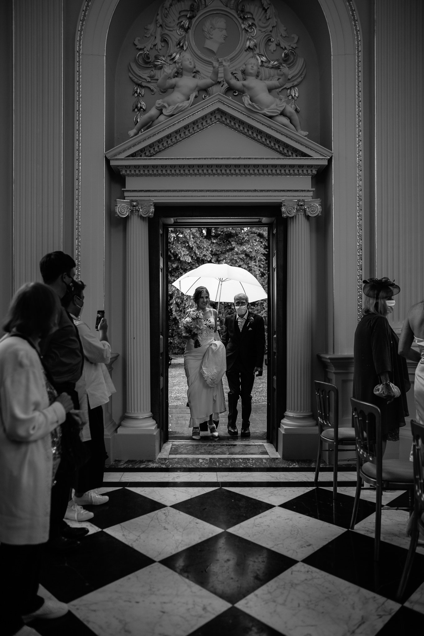  Bride arrives for the ceremony in the Octogan Room at  Orleans House Gallery 