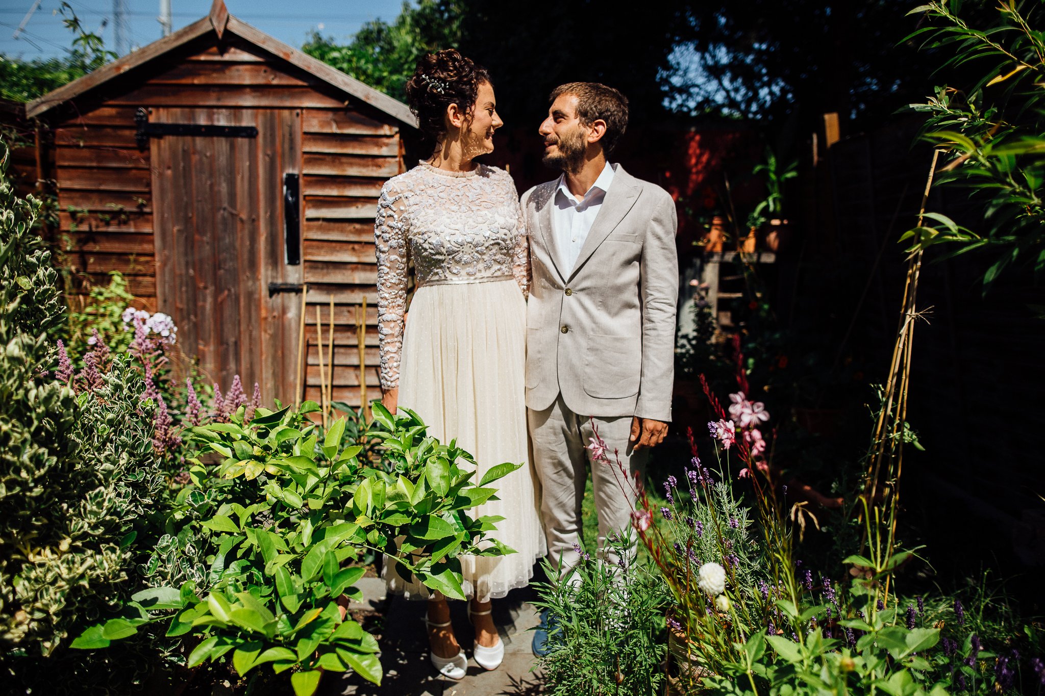  Bride and Groom in their back garden in West Ealing 