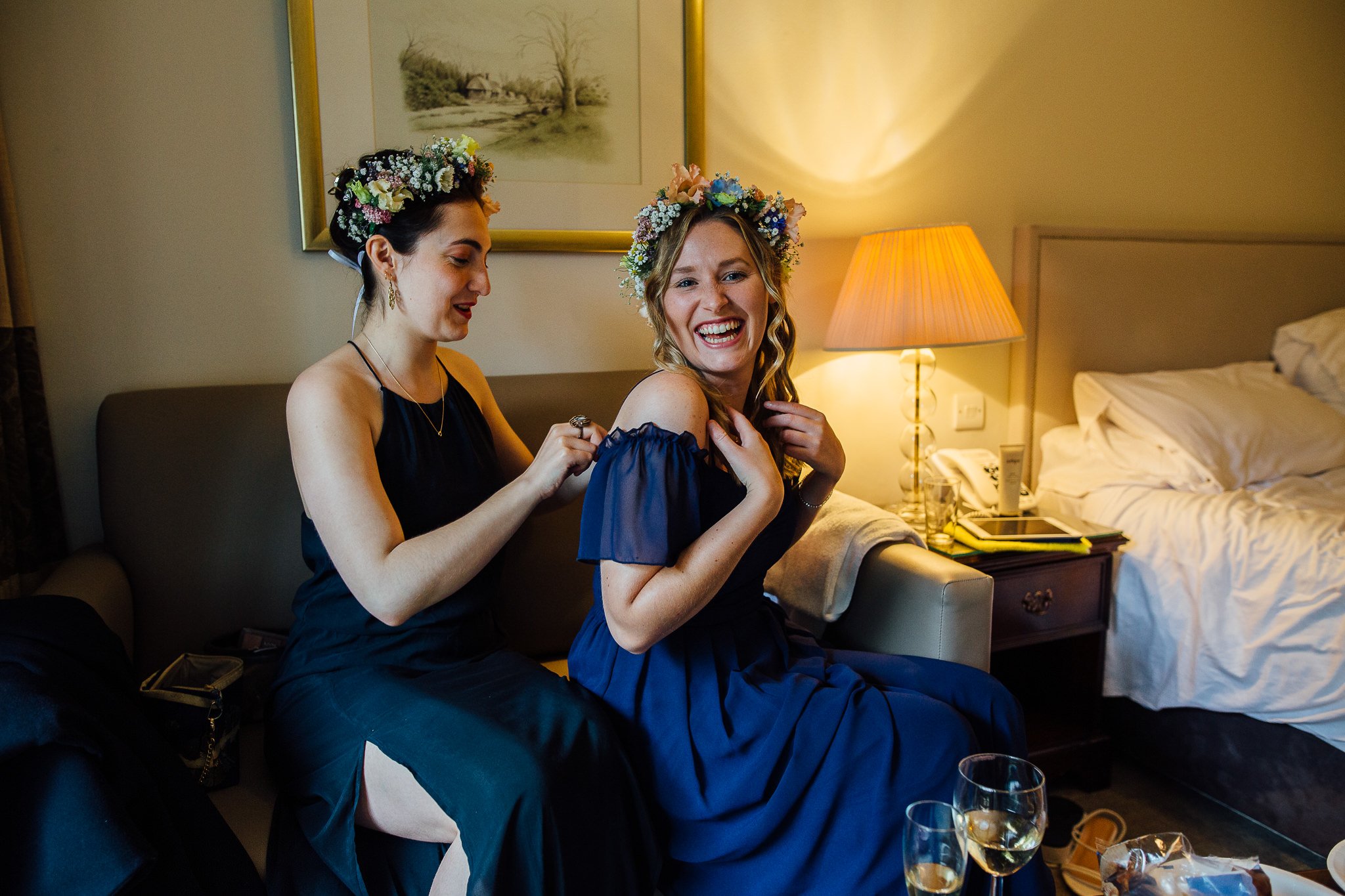  Bridesmaids get ready for the ceremony at Leatherhead Register Office 