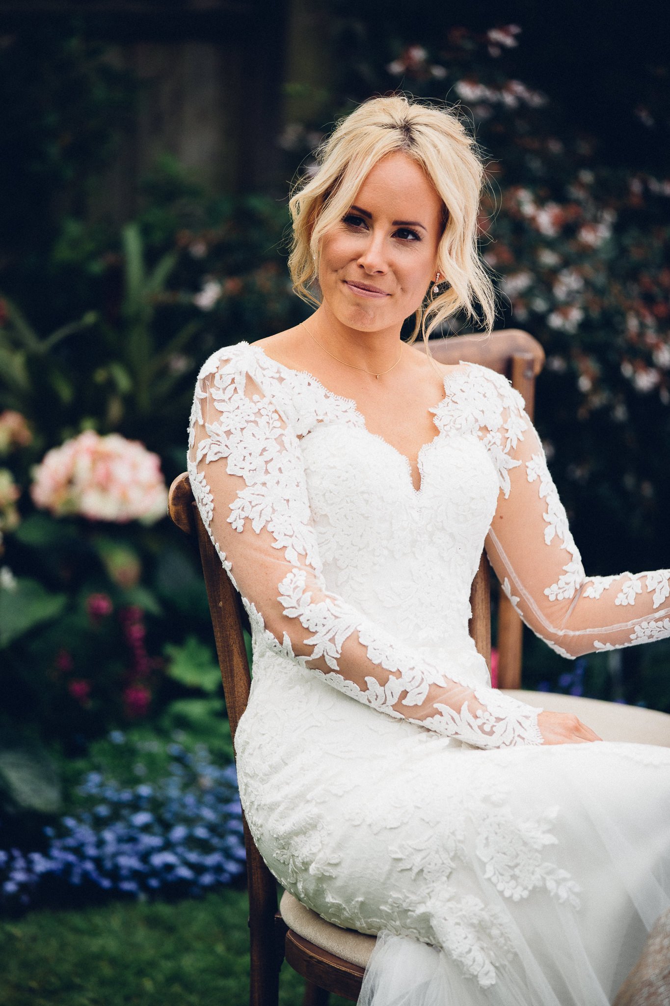  Bride sitting down during the wedding speeches 