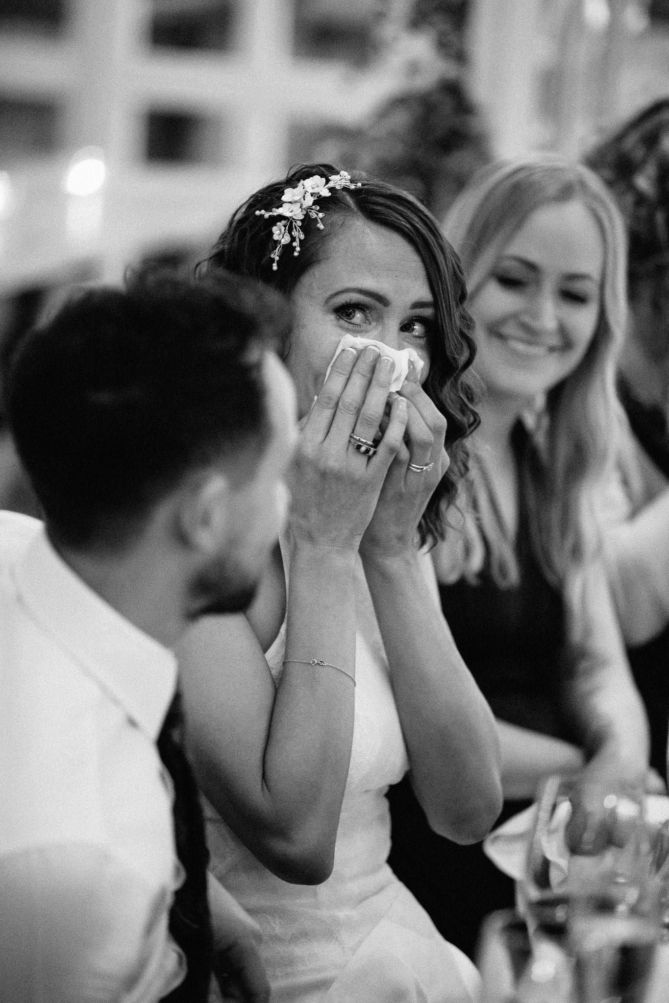  Bride crying during the speeches 