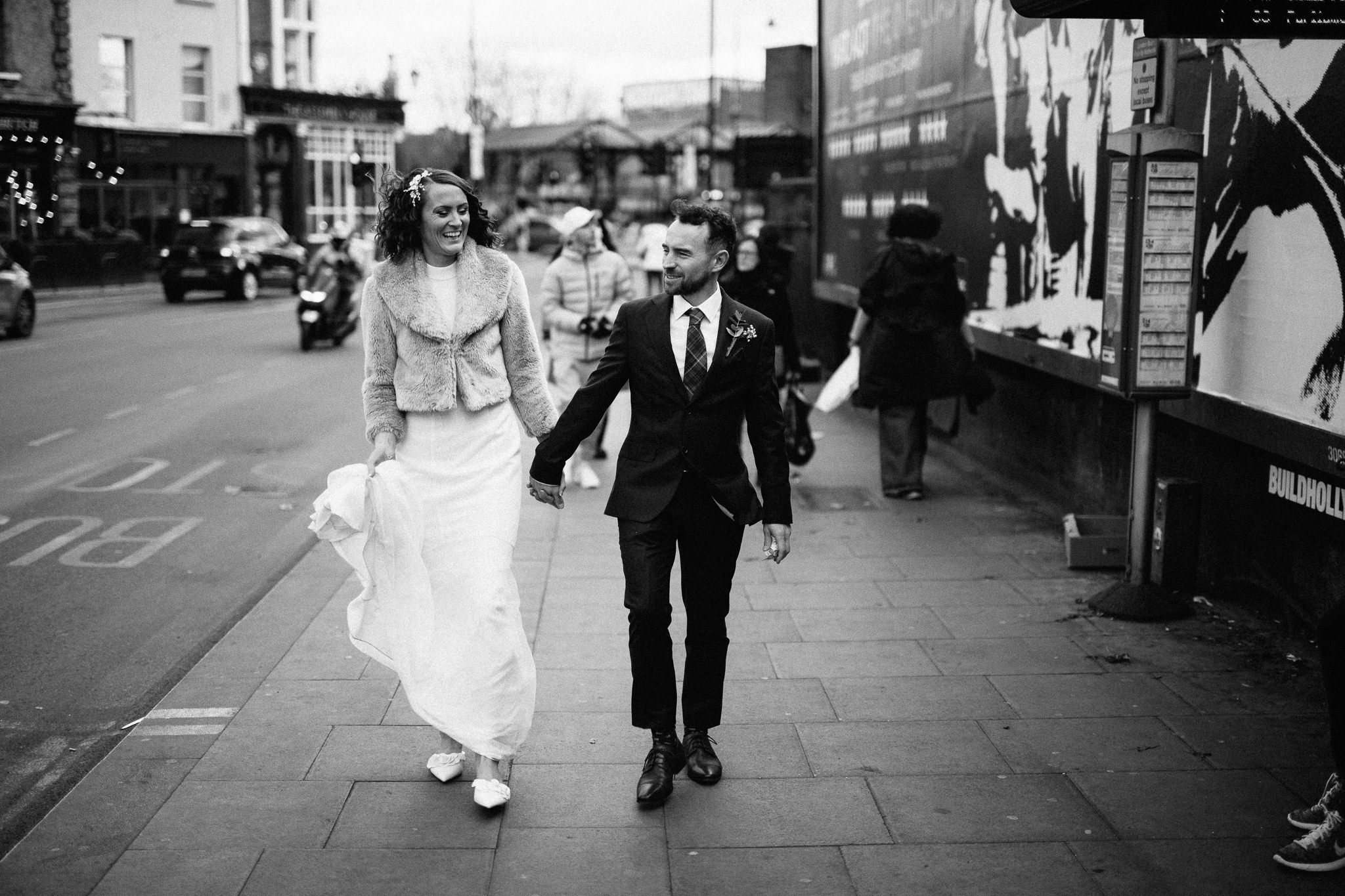  Bride and Groom walking around Kentish Town 