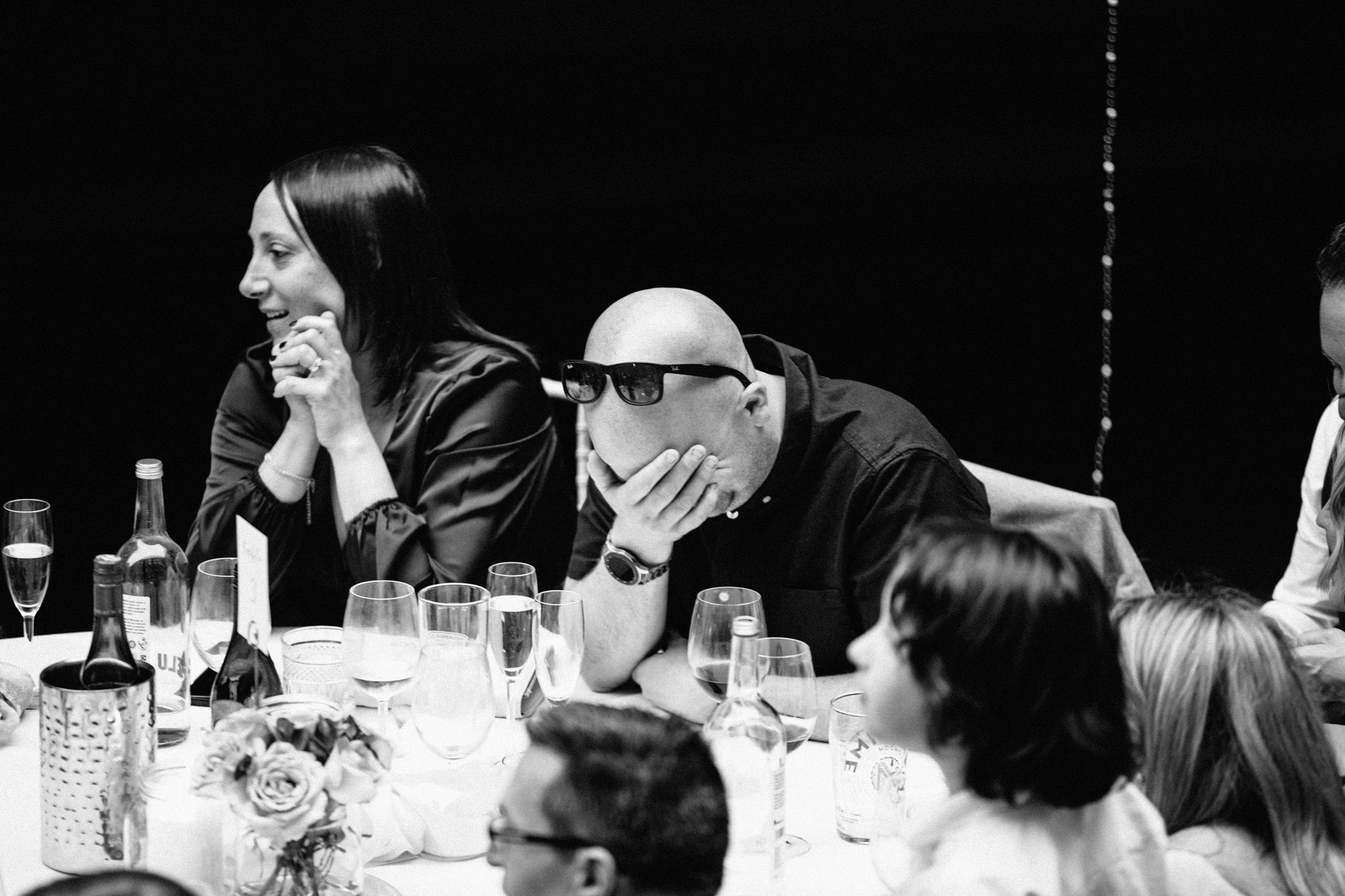  Wedding guest reacts during the wedding speeches 