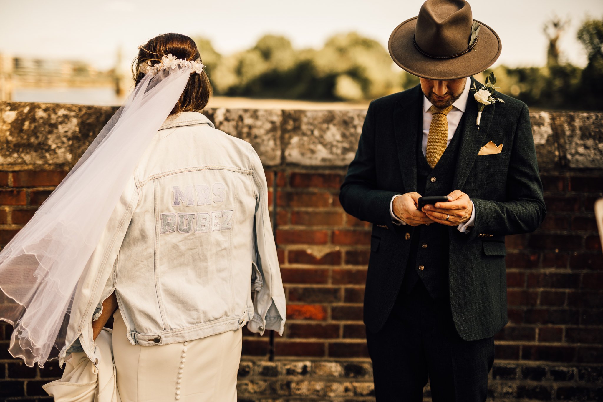  Bride and Groom next to the River Thames 