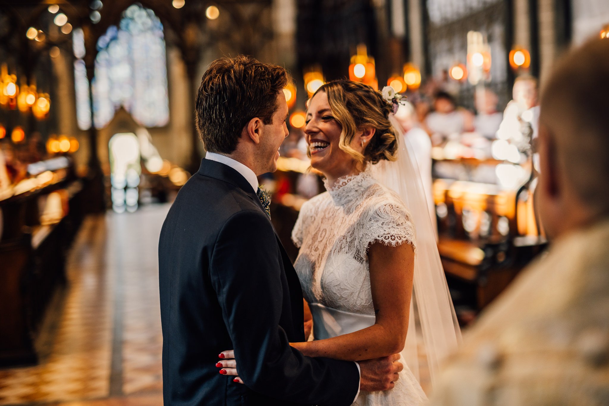  Bride and Groom just after their first kiss at Worcester Cathedral 