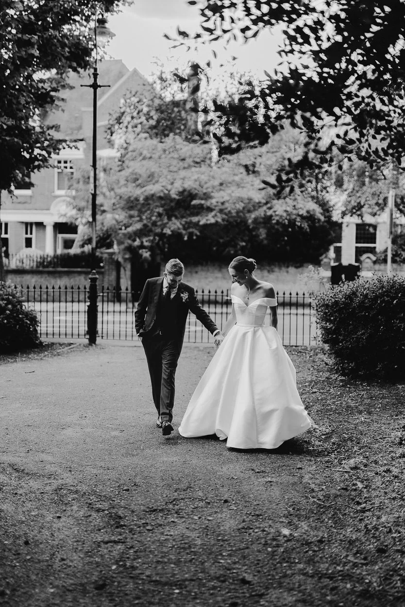 Bride and Groom going for a walk after the ceremony