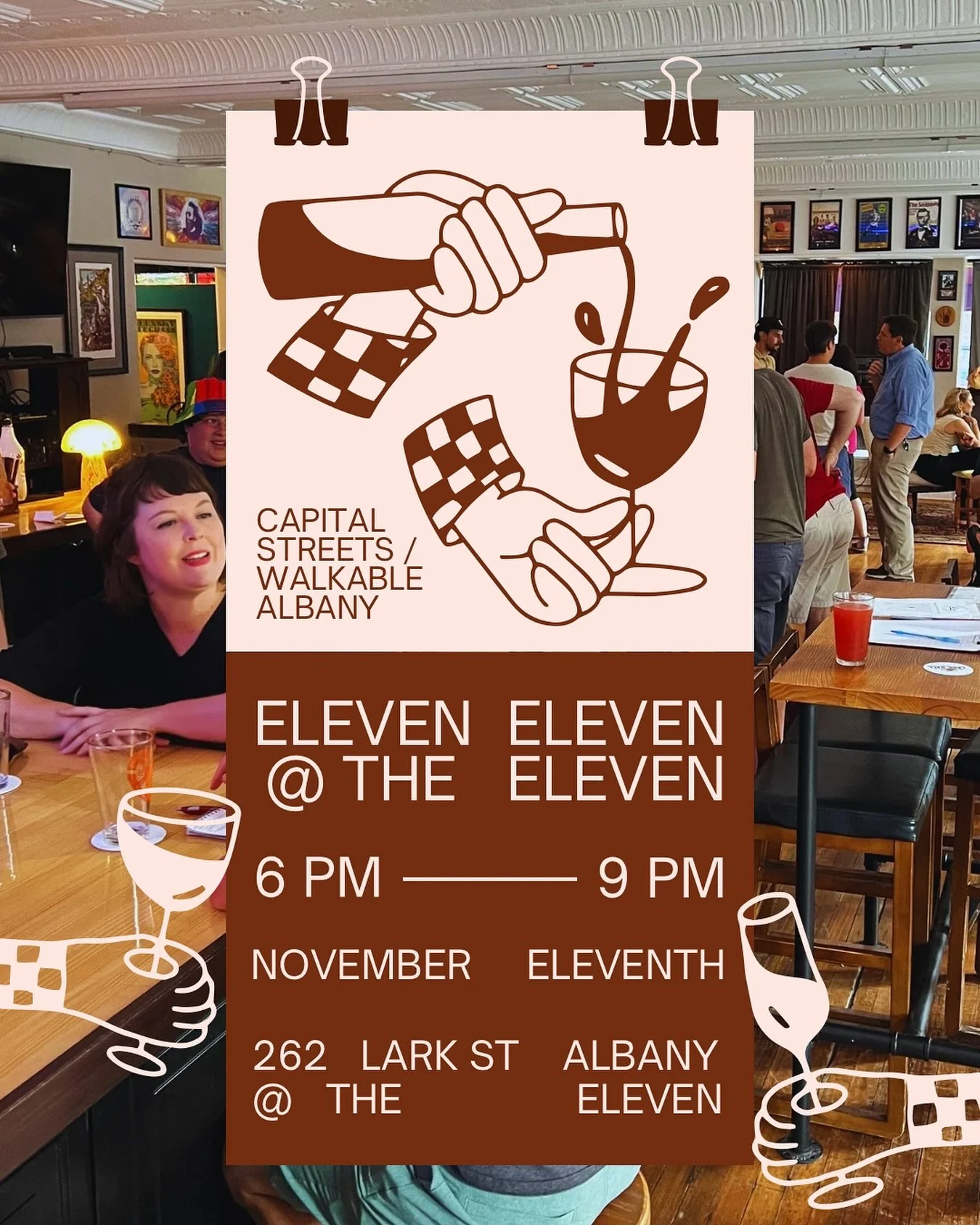 🥂 GOOD TIMES AHEAD 🍾 
See you 11/11 at The Eleven (@theelevenatlarkhall)
6 PM - 9 PM social w/ our pals @walkablealbany 🍻