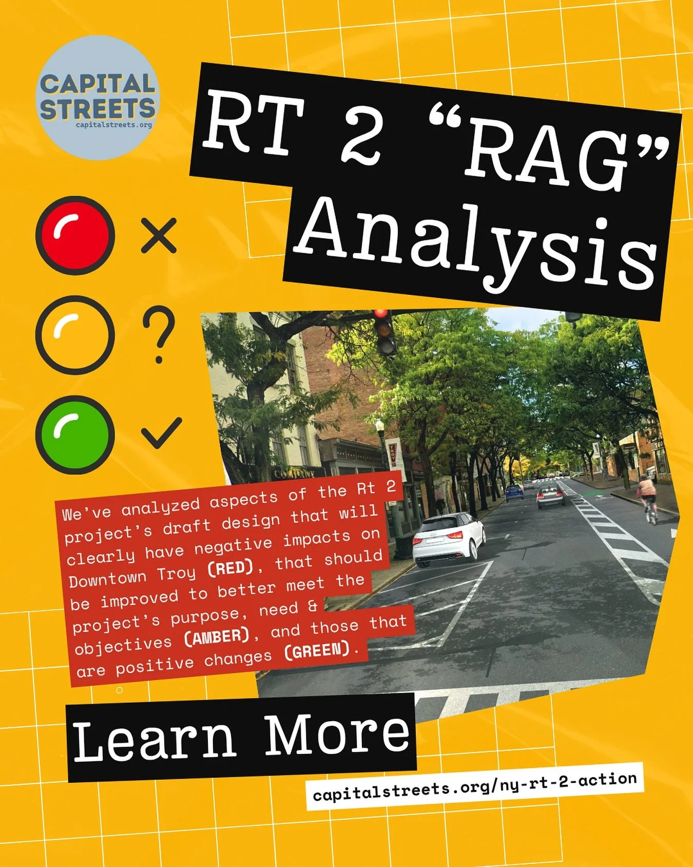 The city’s draft design report for the NY Rt 2 (Congress & Ferry) project is lengthy (490 pages) and our team is continuing to review it in more detail, but there are clear, obvious concerns about how the project will impact Downtown Troy.
