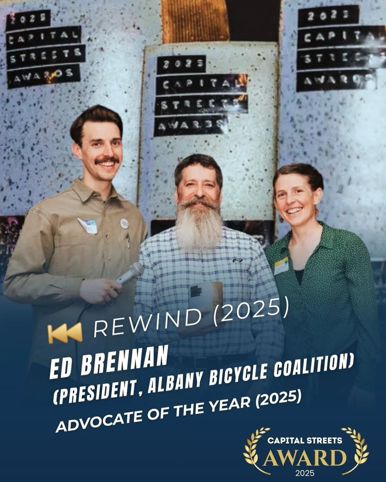⏪ 2025 Awards Recap 🏆  In 2025, Capital Streets was ecstatic to recognize Ed Brennan as Advocate of the Year. When it comes to advocating for better bike infrastructure and policy in the Capital Region, Ed&rsquo;s hard work and dedication is unmatch