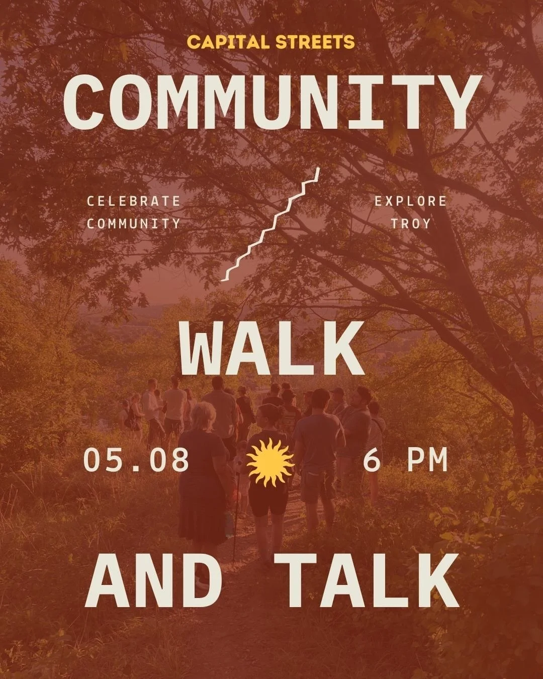 COMMUNITY WALK &amp; TALK (TROY)  Join us on Friday, May 8th in Troy at 6 PM for a community-led walking conversation inspired by Jane Jacobs. Discover unseen aspects of our community and connect with your neighbors.  Jane Jacobs Walks encourage peop