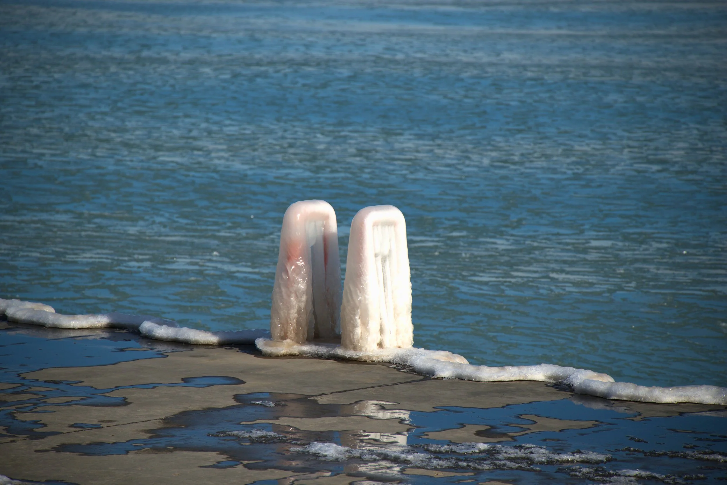 The Chicago Lakefront frozen lakefront and steps back