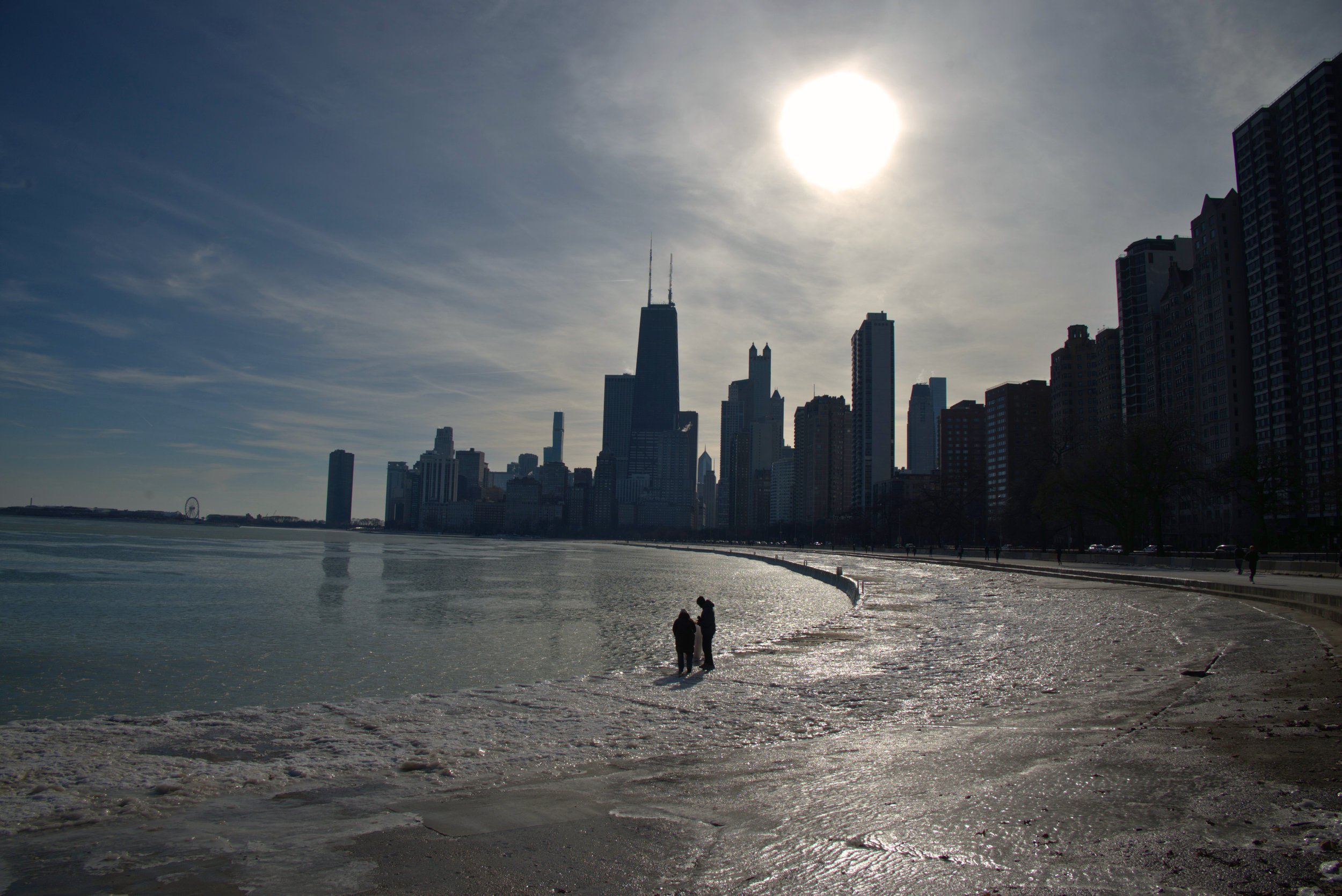 Chicago lakefront during a cold, but sunnt winter day
