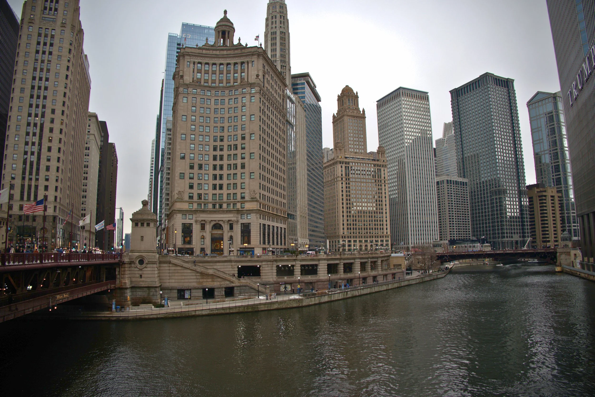 The Chicago riverwalk in the winter