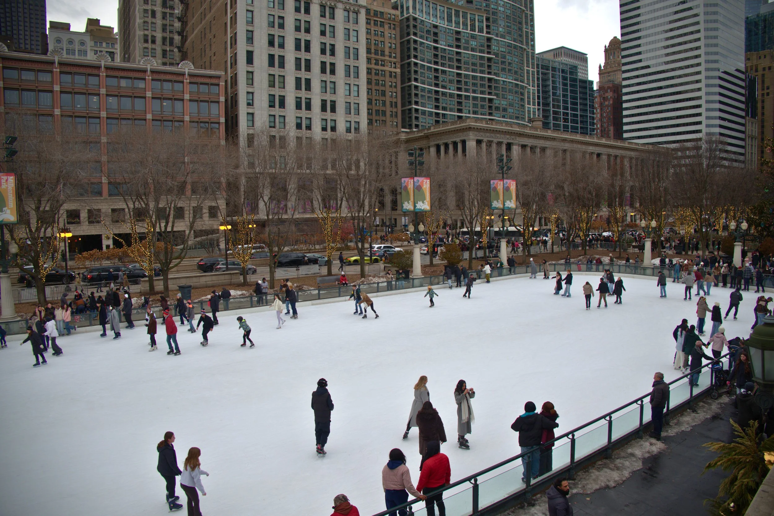 The skating rink near the Chicago Bean and Millennium Park at Christmas time