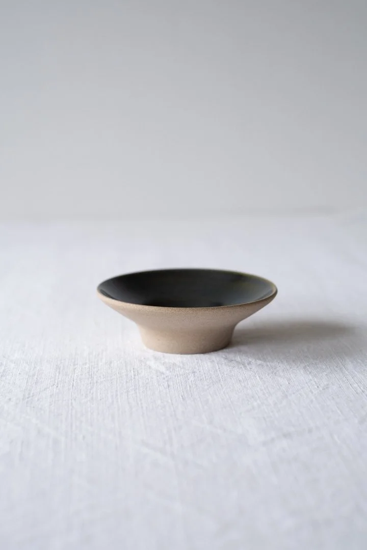 Small flower bowl in toffee sand with deep emerald green No. 2