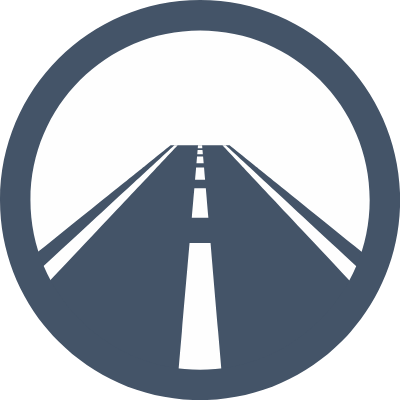 Illustration of a road with dashed and solid white lane markings, viewed from the front.