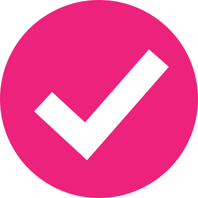 White checkmark inside a pink circle.